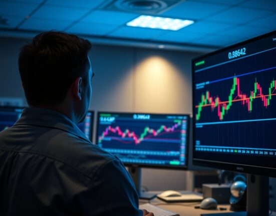 Trader analyzing EUR/GBP charts near 0.8644 resistance level
