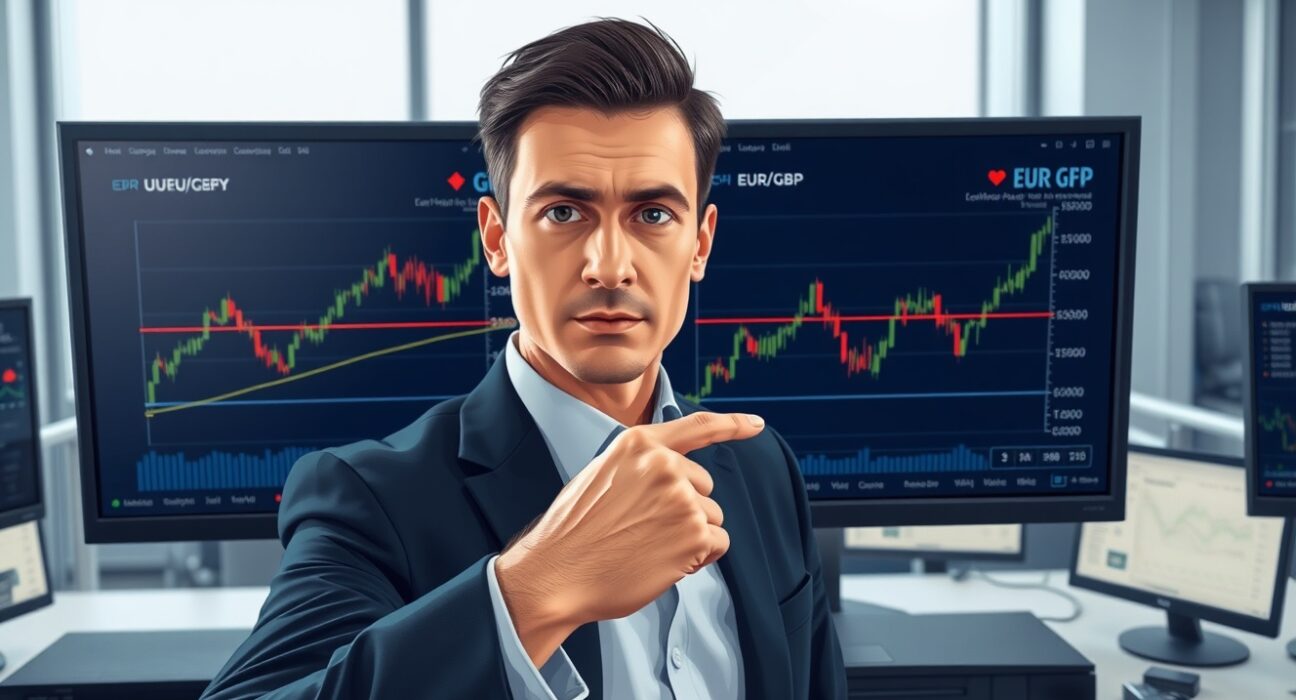 Financial analyst reviews Rabobank's EUR/GBP forecast showing modest upside bias on trading charts.