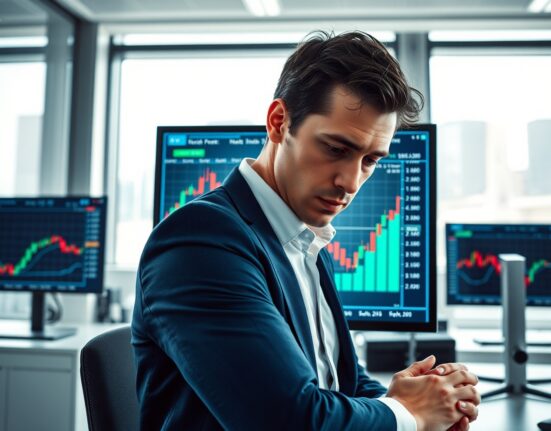 Financial analyst monitoring the EUR/GBP exchange rate chart following UK employment data.