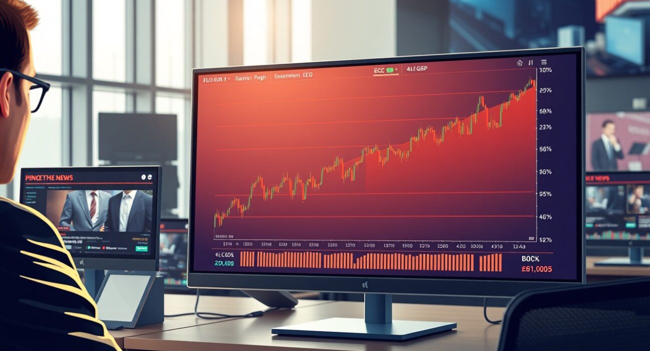 EUR/GBP currency chart analysis on a trading desk following ECB and BoE policy decisions.