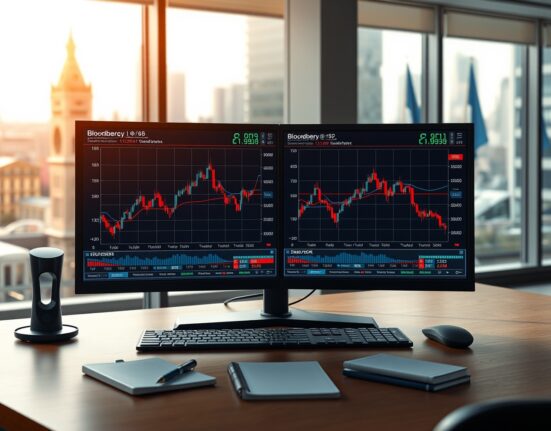 EUR/GBP exchange rate analysis on trading terminal showing currency movement between Eurozone and UK.