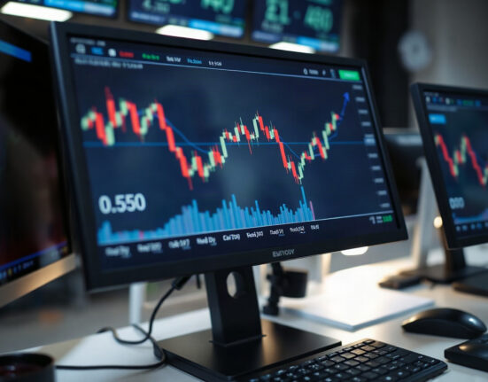 EUR/GBP chart showing downward movement on a trading screen