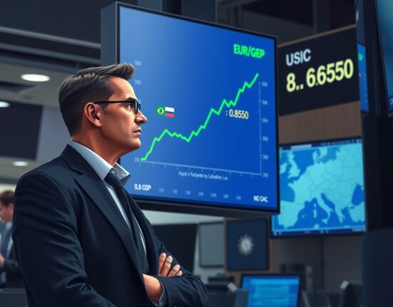 EUR/GBP exchange rate chart showing stability above 0.8650 as traders monitor BoE and ECB decisions amid Middle East uncertainty.