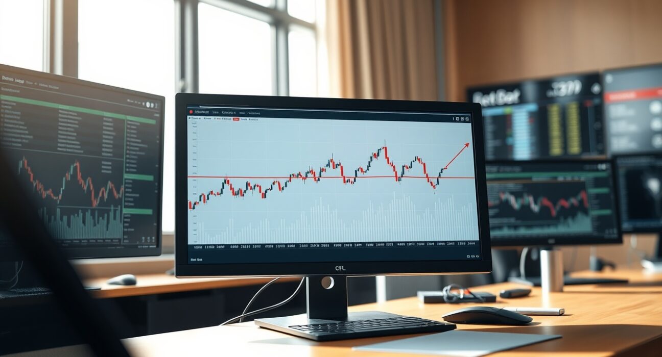EUR/GBP exchange rate chart analysis on a professional trading desk ahead of Eurozone Retail Sales data.