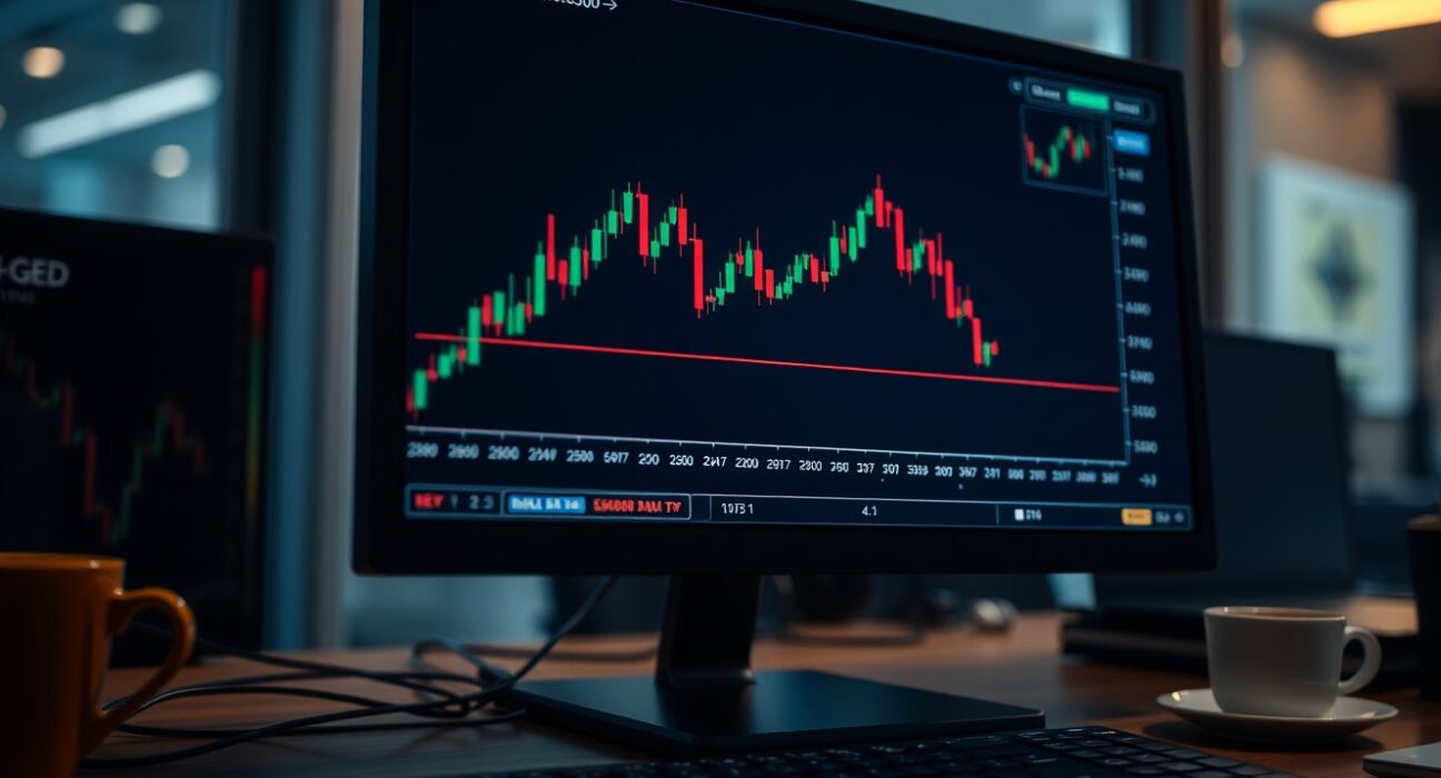 EUR/GBP trading chart showing price near 0.8500 level on a monitor