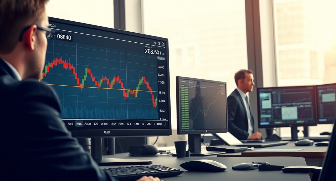 Forex trading chart showing the EUR/GBP exchange rate ahead of Bank of England and ECB policy announcements.