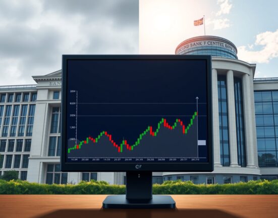 EUR/GBP steady at 0.8660 after BoE decision, with ECB policy meeting next, showing forex chart and central bank buildings