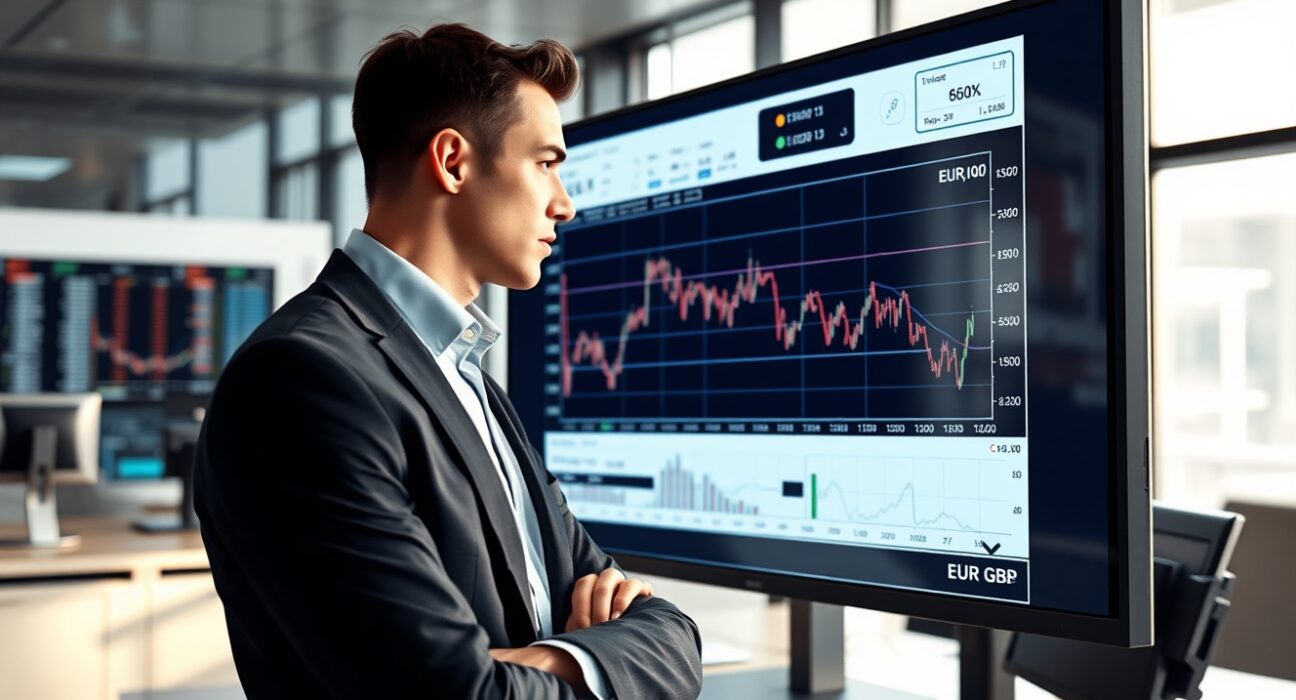 Financial analyst reviews EUR/GBP chart showing sterling downside risks in ING assessment.