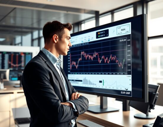 Financial analyst reviews EUR/GBP chart showing sterling downside risks in ING assessment.