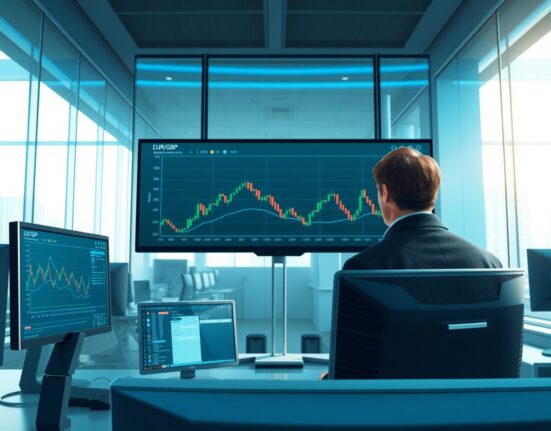 Financial analyst examining EUR/GBP currency charts amid Bank of England policy analysis