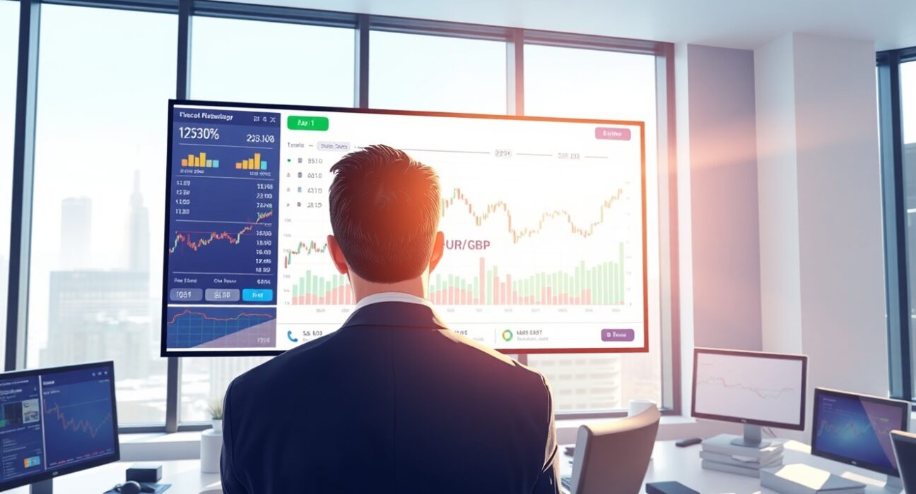 Financial analyst examining EUR/GBP currency pair charts with Bank of England monetary policy implications
