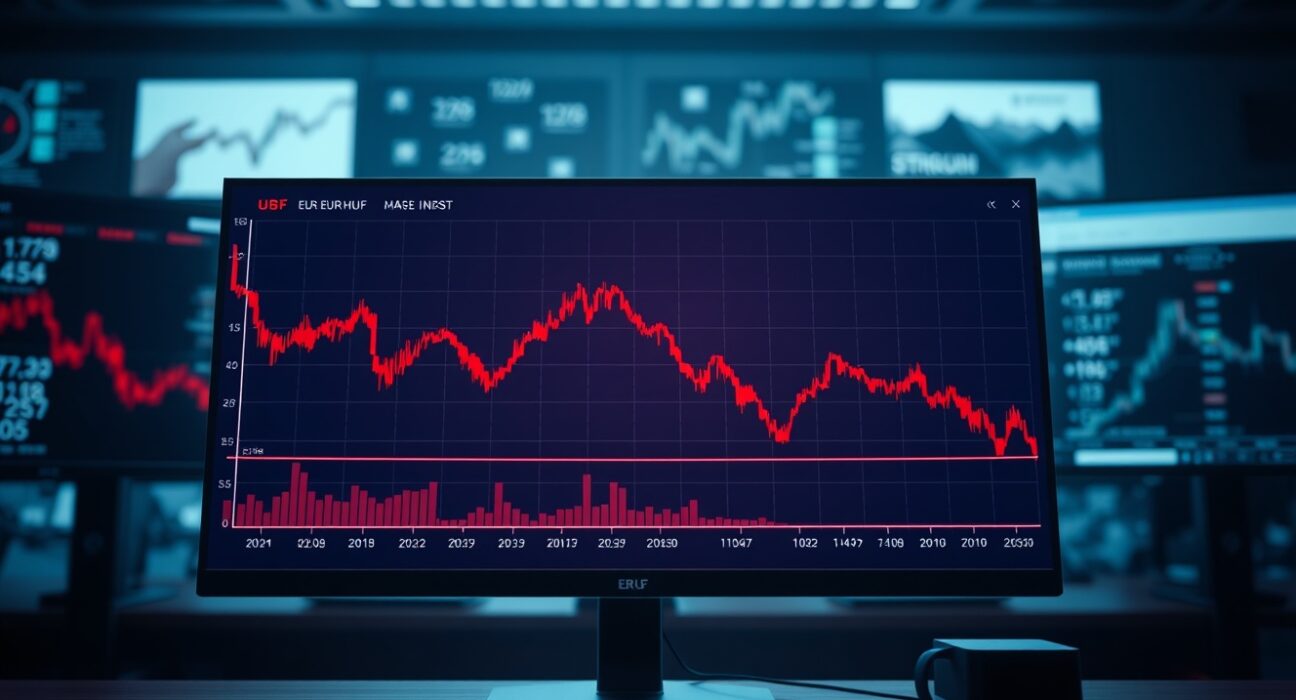 EUR/HUF currency pair downtrend chart with key support levels highlighted, as analyzed by Societe Generale