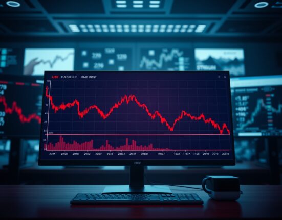 EUR/HUF currency pair downtrend chart with key support levels highlighted, as analyzed by Societe Generale