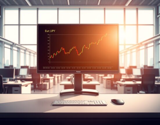 Forex trading chart showing the EUR/JPY exchange rate appreciating toward the 184.75 level.
