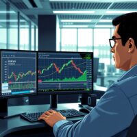 Trader analyzes EUR/JPY forex chart showing surge after positive Eurozone manufacturing data.