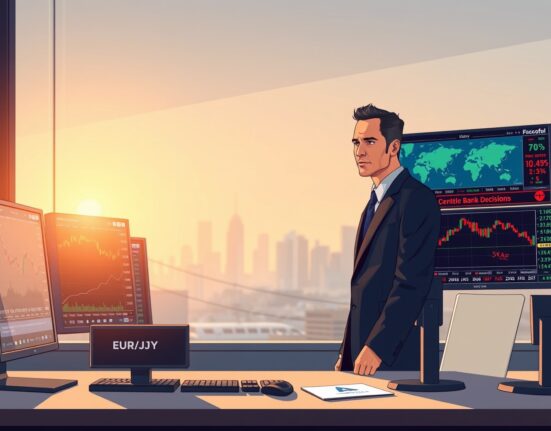 EUR/JPY edges higher as traders monitor BoJ and ECB decisions amid Middle East tensions, with forex charts on display.