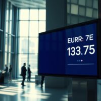Currency exchange board showing EUR/JPY rate at 183.75 in a modern financial setting