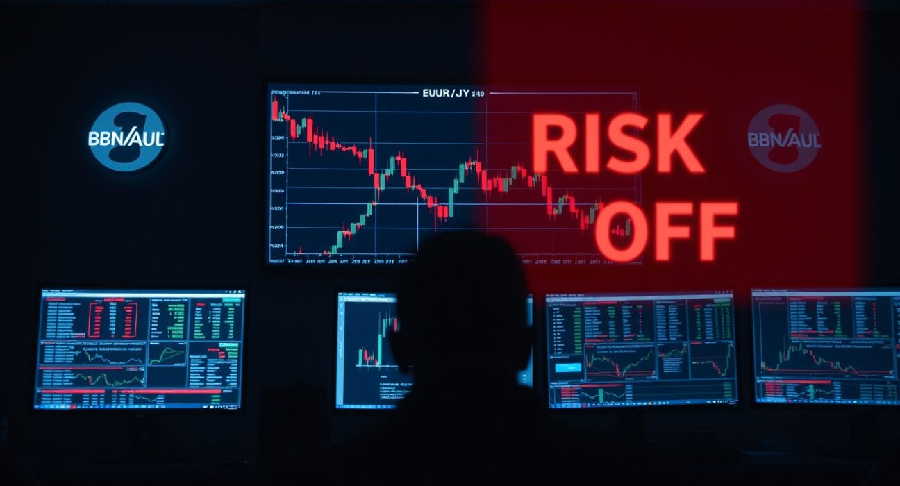 EUR/JPY trading screen showing flat movement amid risk-off market sentiment