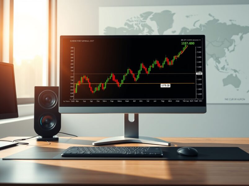 EUR/JPY forex chart testing the 187.00 resistance level on a professional trading desk monitor.