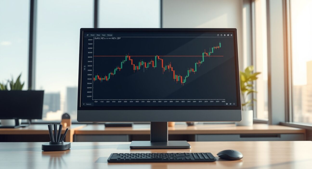 Professional trading desk analyzing EUR/JPY price chart showing key support and EMA levels for forex traders.