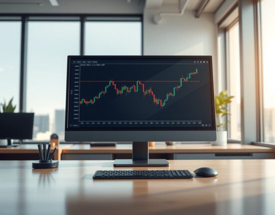 Professional trading desk analyzing EUR/JPY price chart showing key support and EMA levels for forex traders.