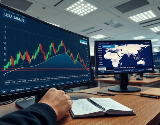 EUR/JPY technical analysis chart on a trading desk screen showing key support levels.