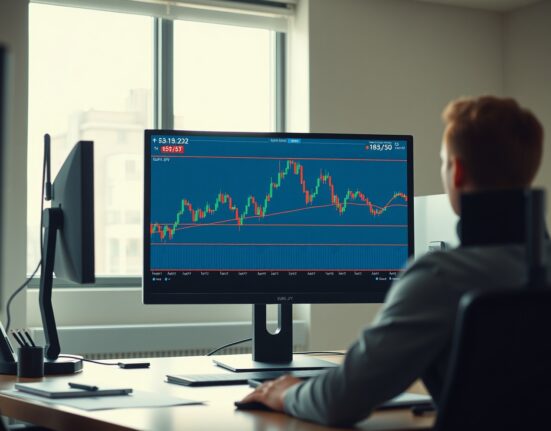 EUR/JPY forecast analysis showing the currency pair's chart on a professional trading desk monitor.