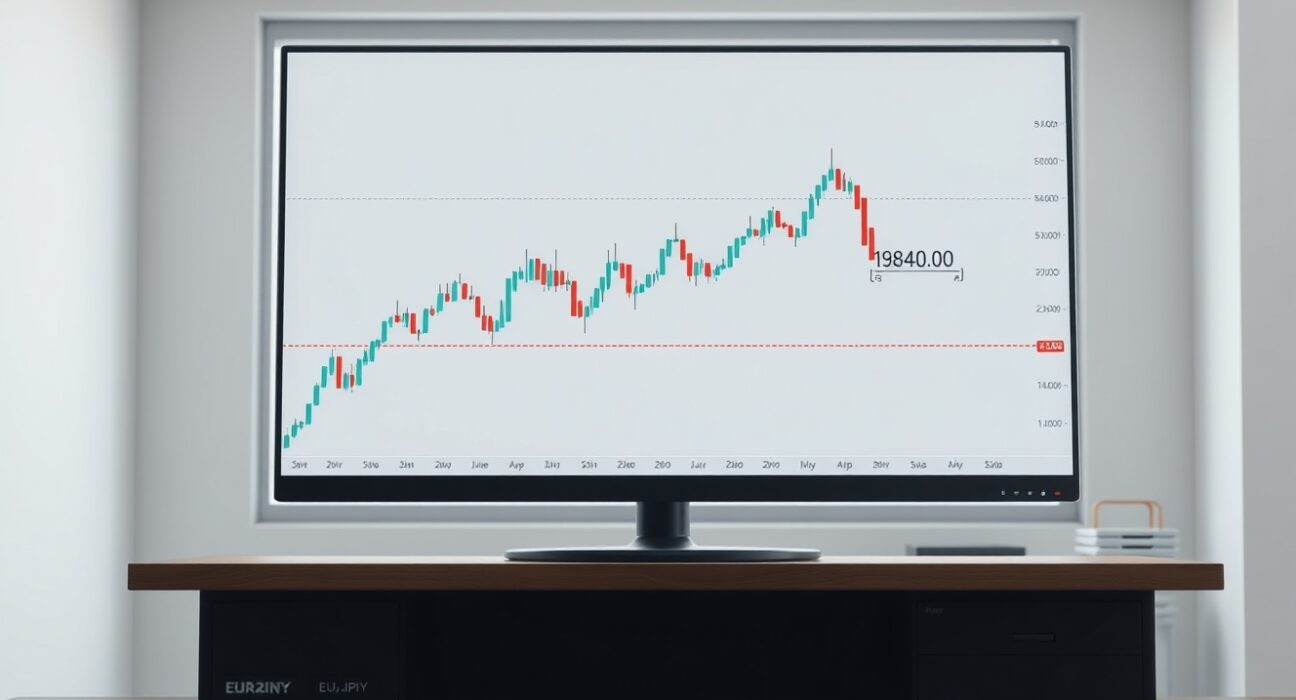 EUR/JPY technical analysis chart showing price holding above the 184.00 support level on a trading desk monitor.