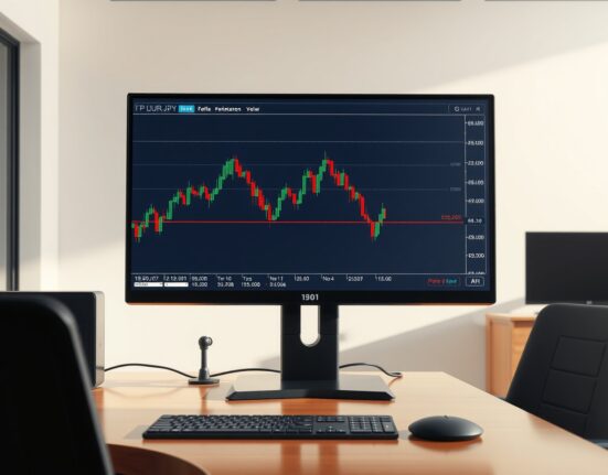 EUR/JPY forecast analysis showing a triangle pattern on a trading desk chart, targeting the 185.00 resistance level.