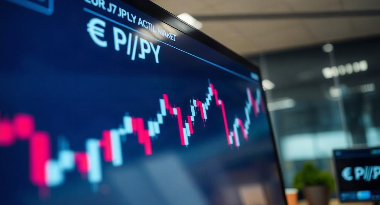 EUR/JPY candlestick chart on trading screen with support near 185.50