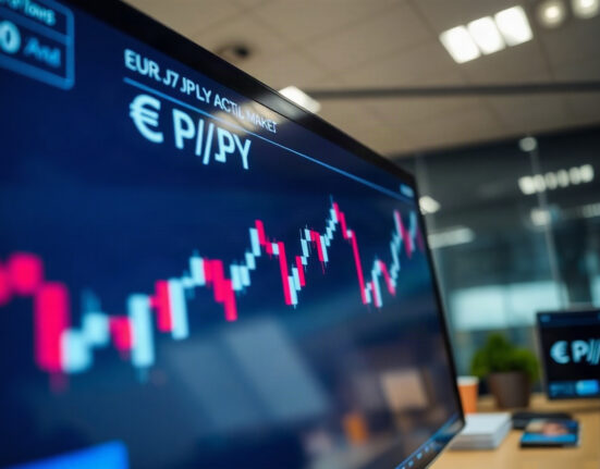 EUR/JPY candlestick chart on trading screen with support near 185.50