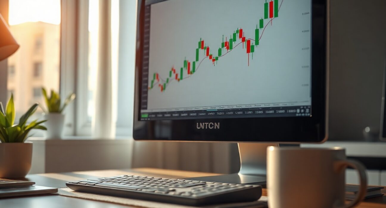 EUR/JPY candlestick chart on a trading monitor showing support near the 50-day EMA