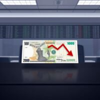 EUR/JPY price forecast shows bearish bias with pair falling to near 183.00, depicted by currency notes and a declining chart.