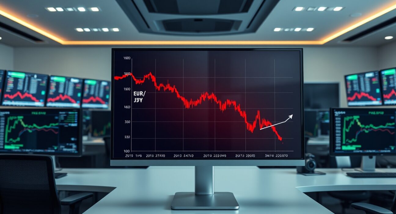 EUR/JPY price chart showing bearish movement below 183.00 on a trading screen