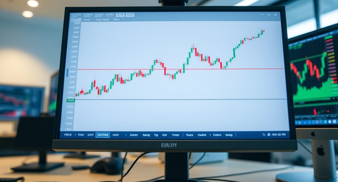 EUR/JPY forex chart showing price action near Bollinger Band midpoint