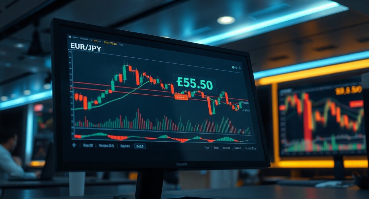 EUR/JPY forex chart approaching descending channel resistance near 185.50