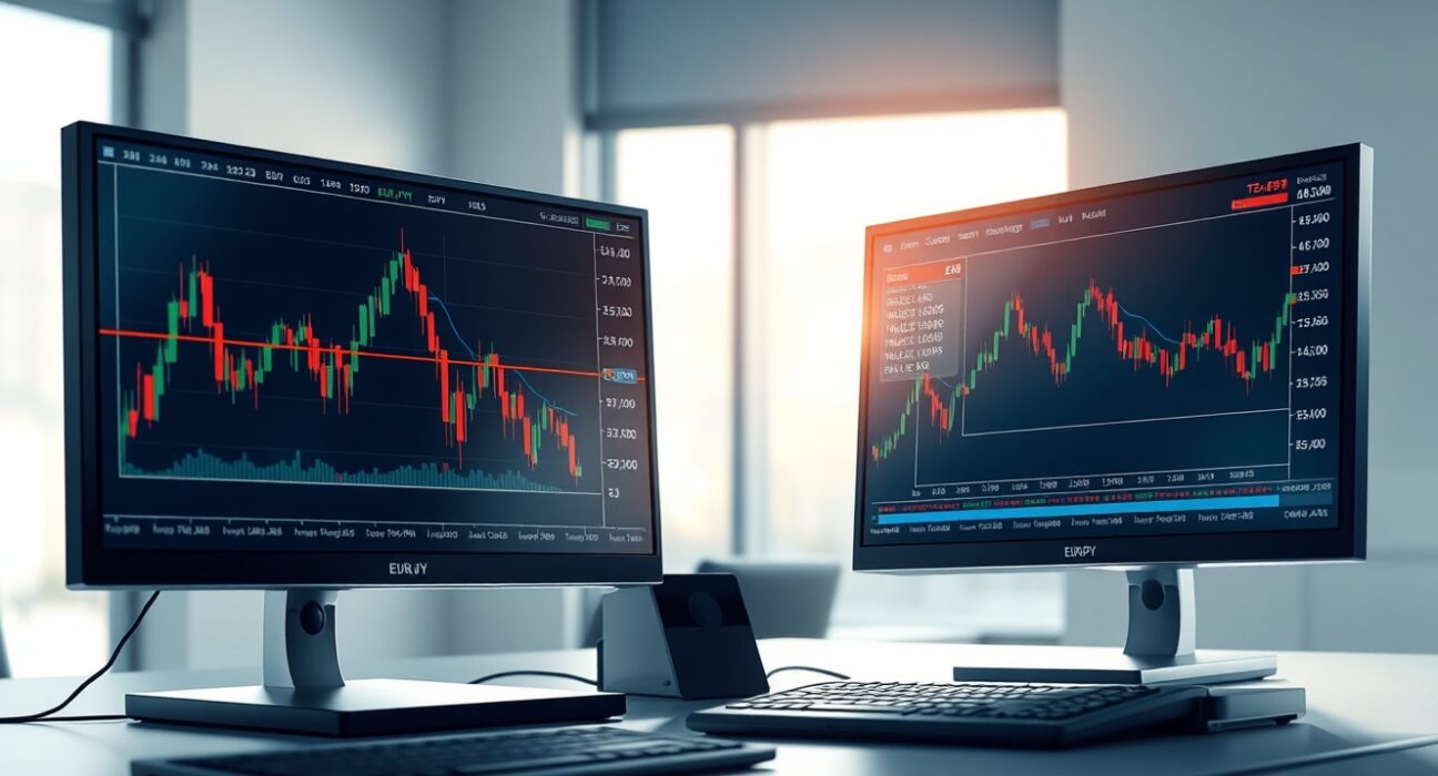 EUR/JPY price forecast analysis showing trading desk with real-time charts testing support levels.