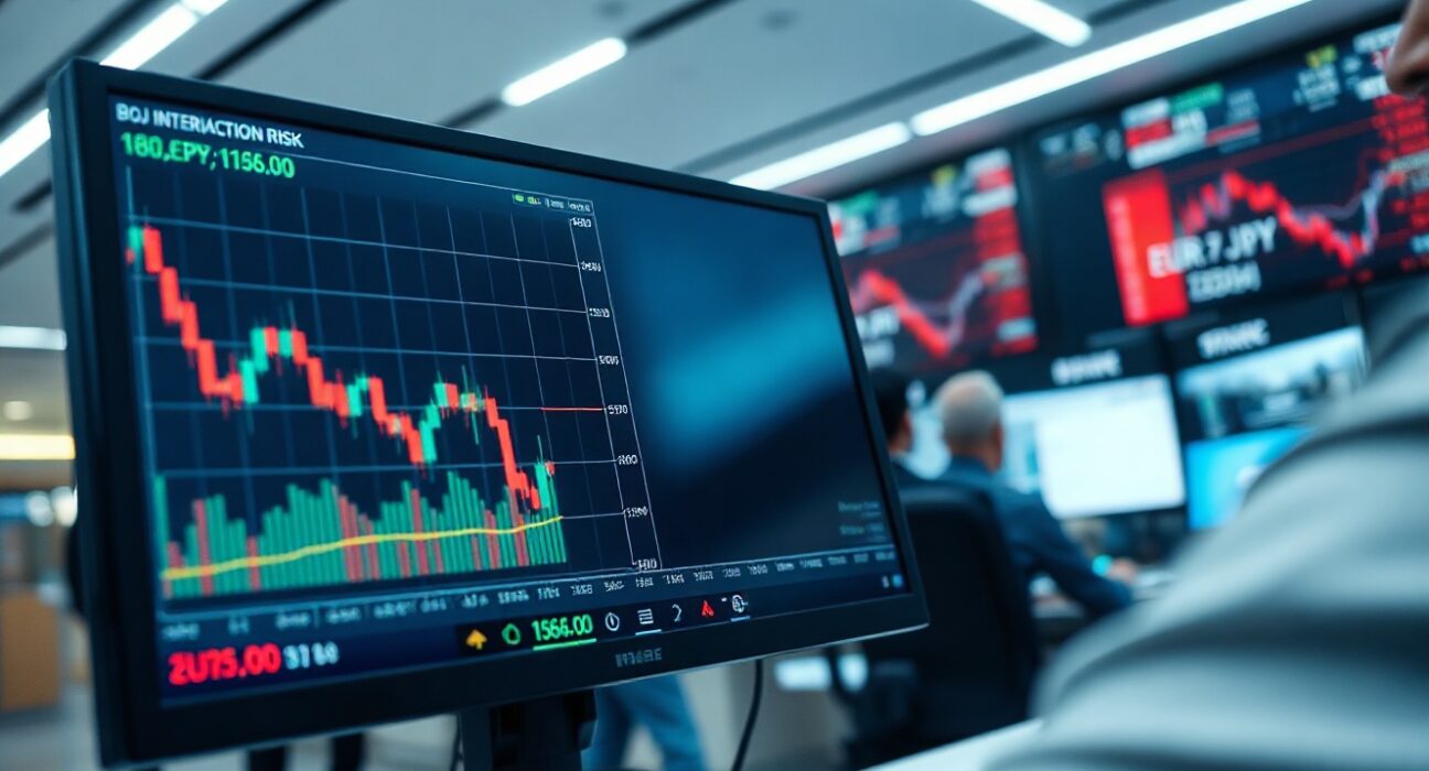 EUR/JPY chart showing decline below 186.00 on trader's monitor amid intervention fears