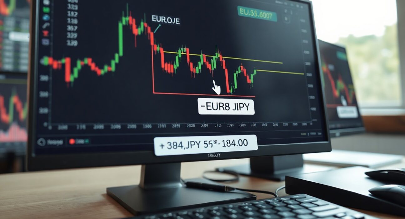 EUR/JPY chart showing rising wedge pattern testing support near 184.00