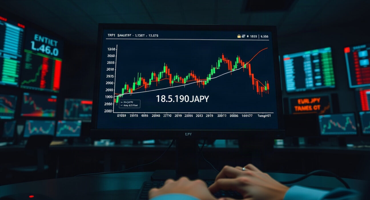 EUR/JPY candlestick chart testing nine-day EMA support near 185.00