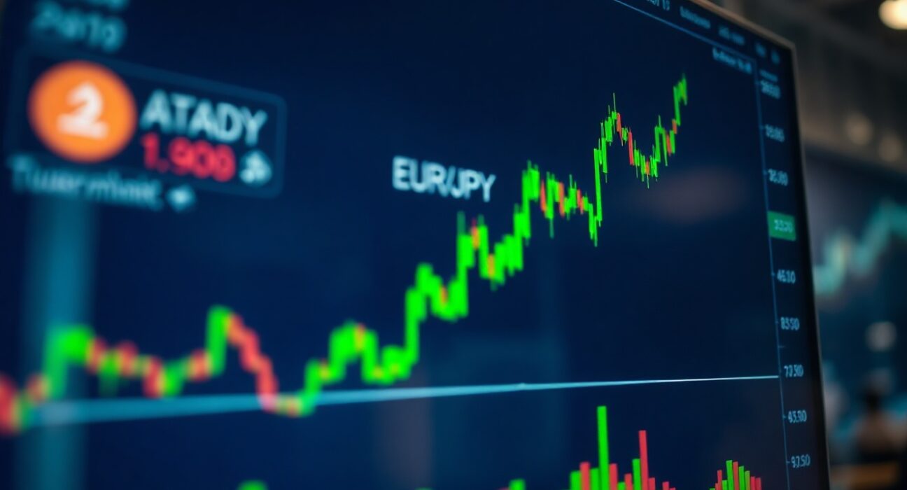 EUR/JPY price chart showing a rebound from eight-month lows on a trading screen