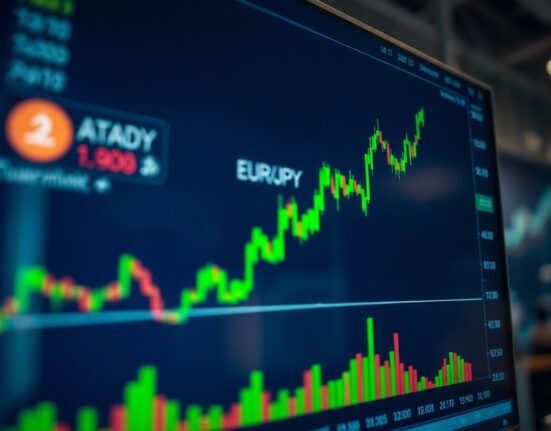 EUR/JPY price chart showing a rebound from eight-month lows on a trading screen