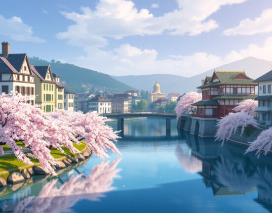 EUR/JPY currency pair analysis showing Eurozone and Japanese economic connection through symbolic landscape