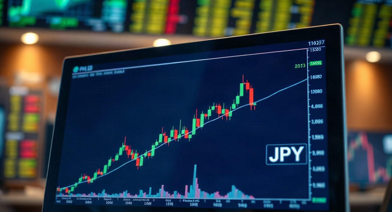 EUR/JPY price chart showing upward movement near 186.00 on a trading screen