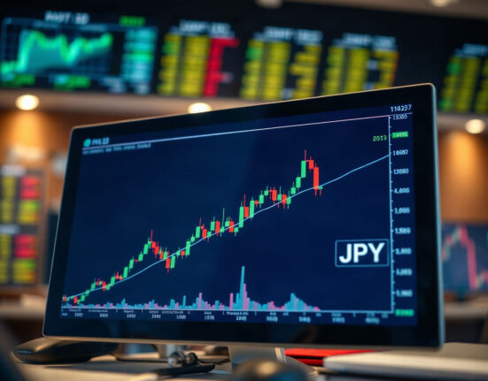 EUR/JPY price chart showing upward movement near 186.00 on a trading screen