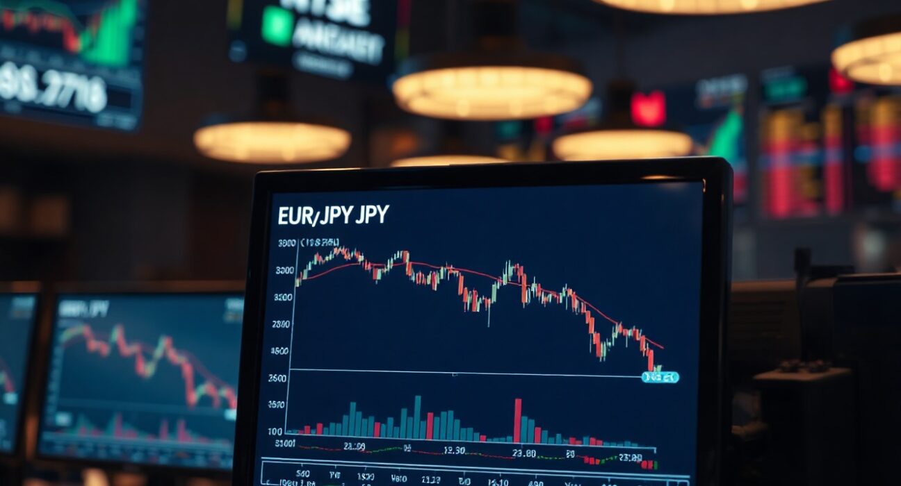 EUR/JPY chart showing decline below 182.00 on trading screen