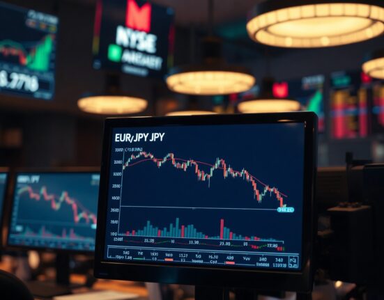 EUR/JPY chart showing decline below 182.00 on trading screen