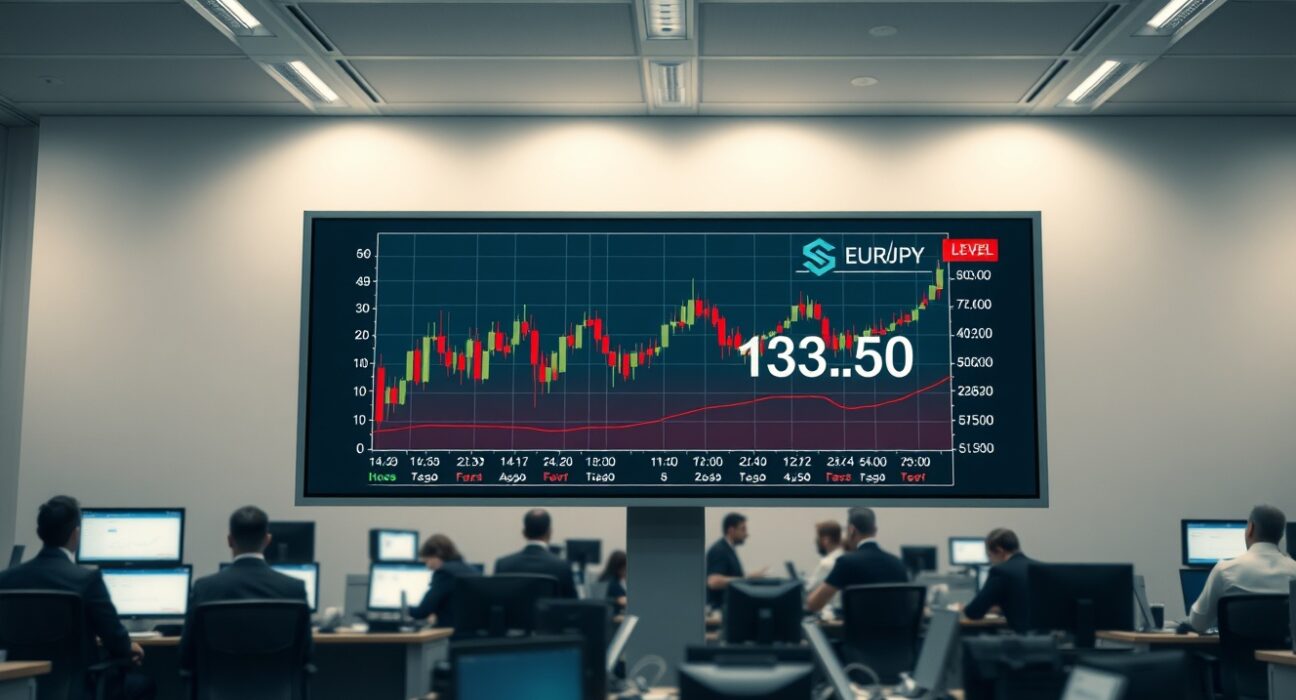 EUR/JPY forex chart near 183.50 on a trading board