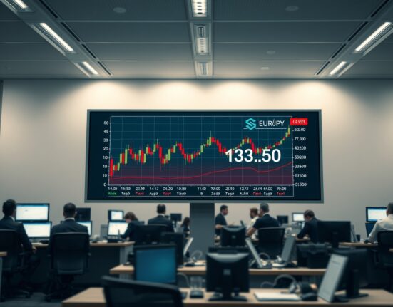 EUR/JPY forex chart near 183.50 on a trading board
