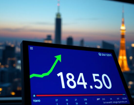 EUR/JPY currency pair trading screen showing stronger near 184.50 after Tokyo inflation data release